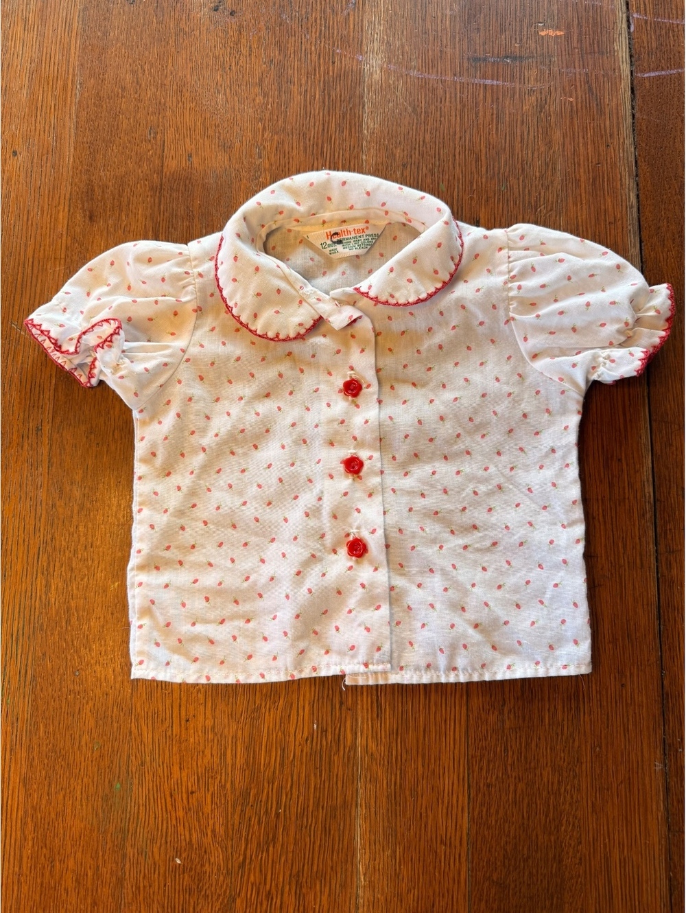 12m vintage Baby Girl White and Red Polka Dot Button-Up Shirt 12 Months